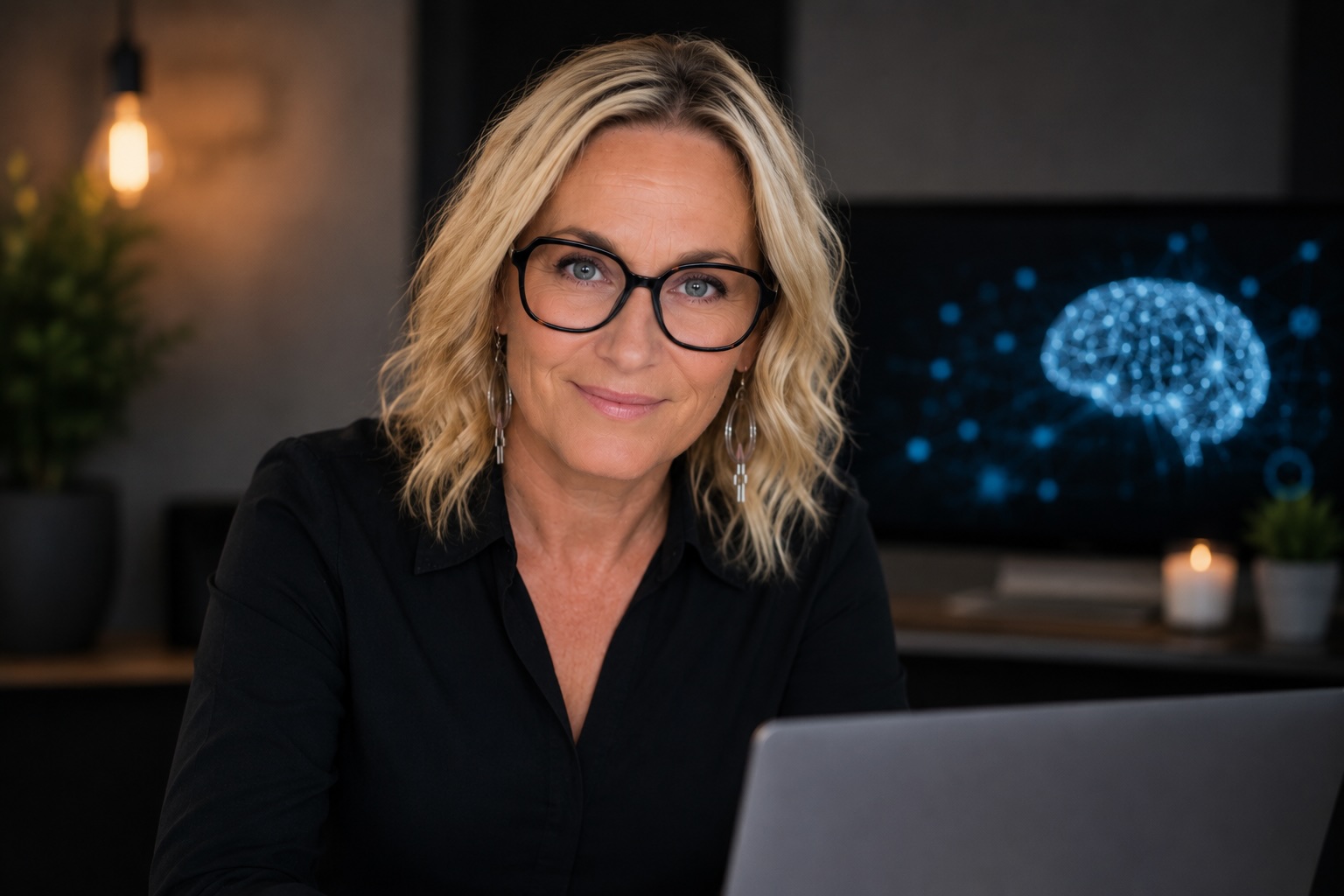 Jenniefer vid datorn med AI-system